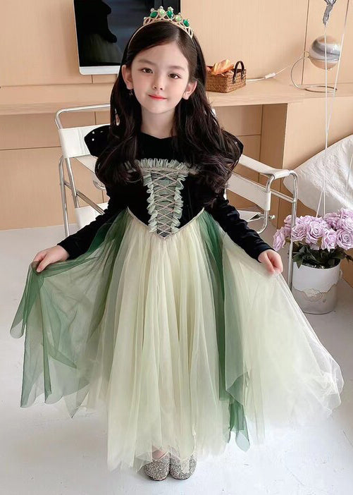 Cute Black Ruffled Tulle Patchwork Girls Party Dress Fall