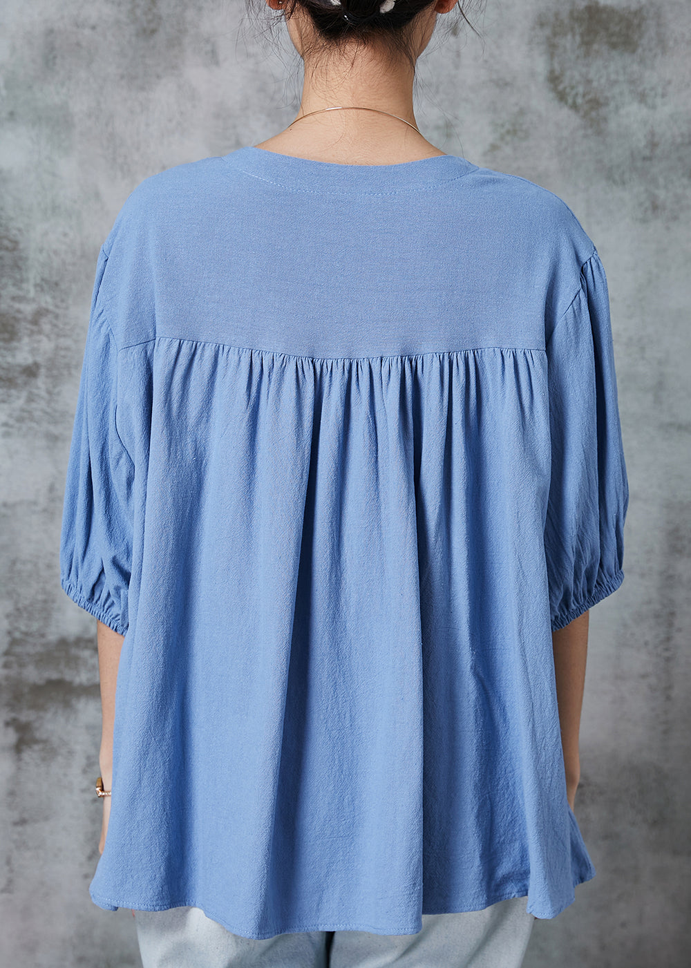 DIY Blue Oversized Cotton Shirt Tops Summer