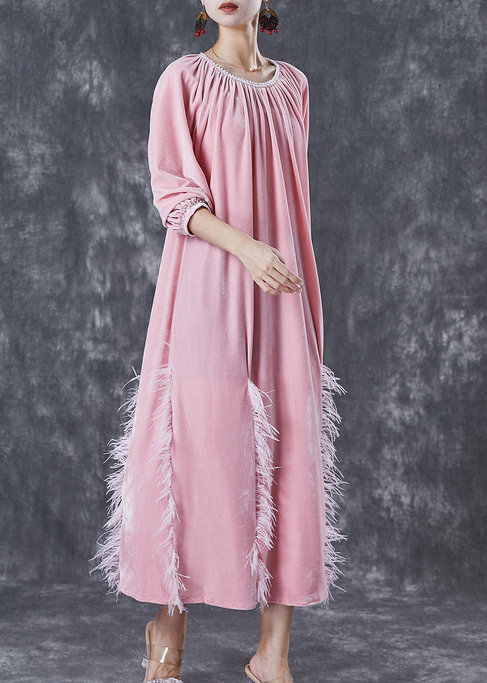 DIY Pink Tasseled Silk Velour Vacation Dresses Fall