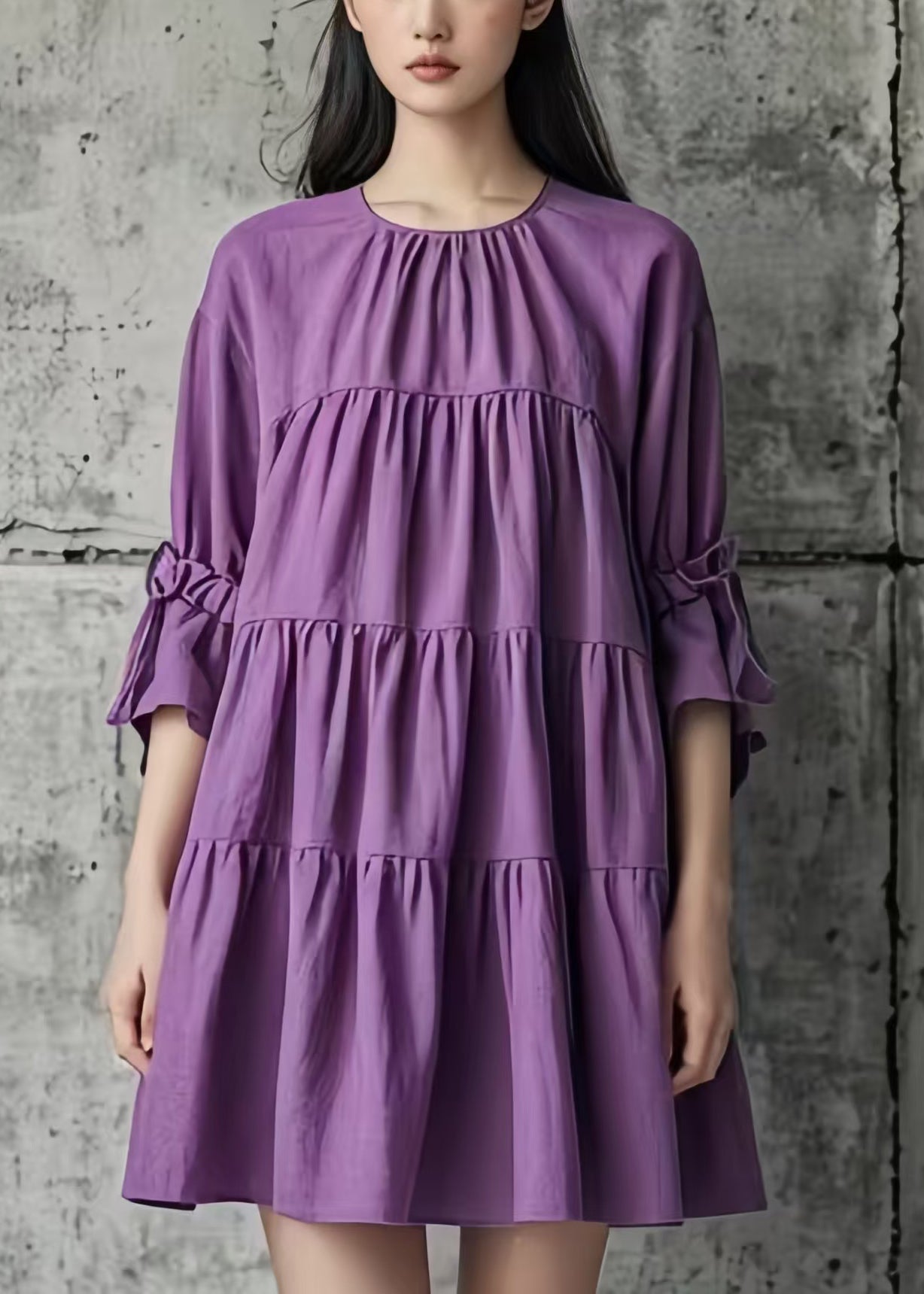 DIY Purple Oversized Wrinkled Cotton Tea Dress Summer