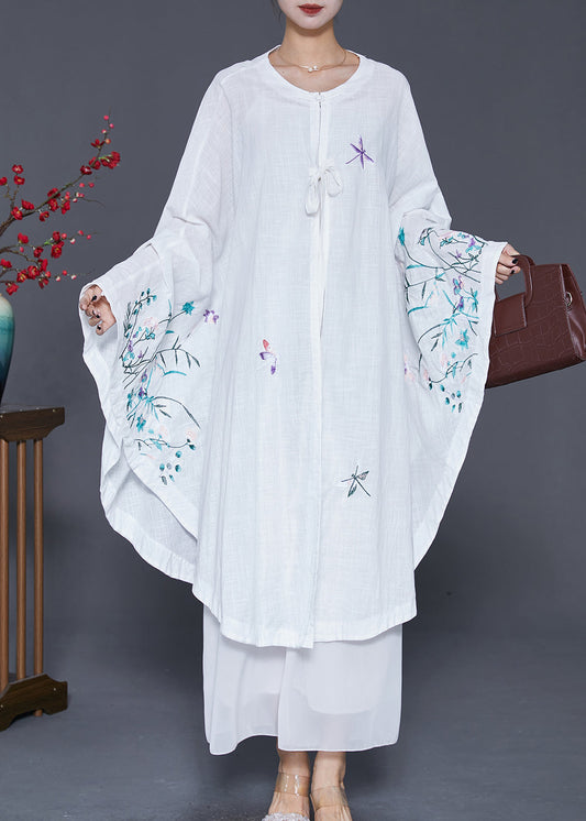 DIY White Embroidered Oversized Linen Dress Fall