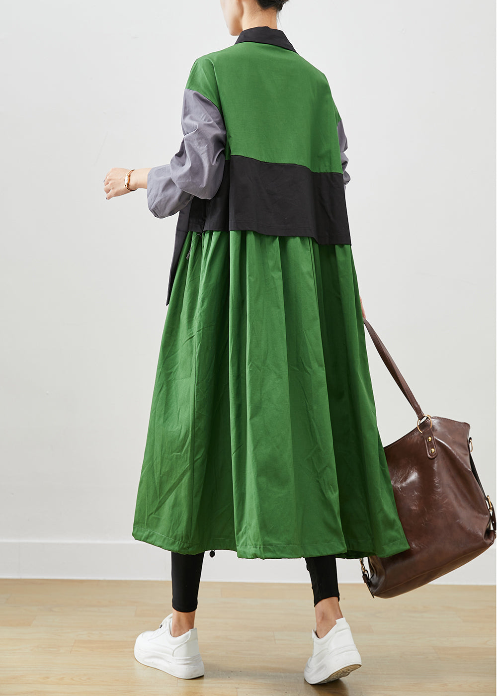 Diy Green Oversized Patchwork Pockets Cotton Coats Fall