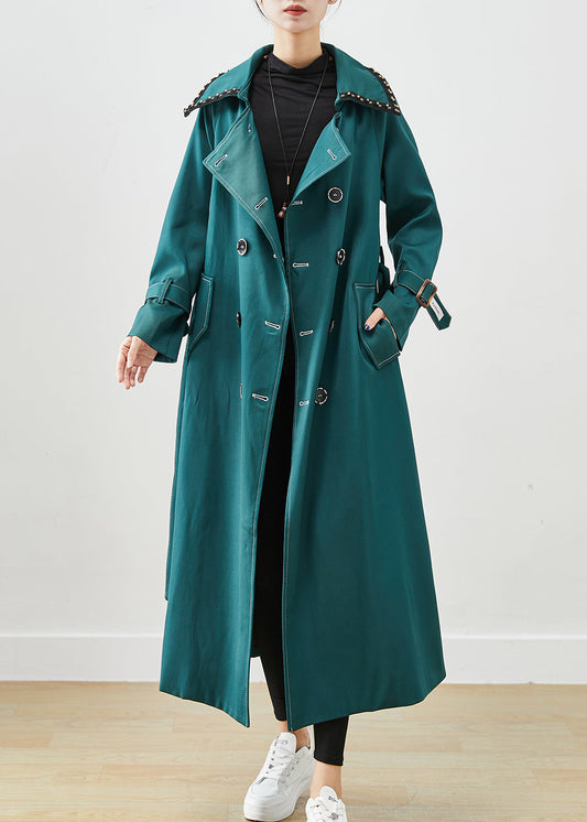 Elegant Blacksih Green Double Breast Pockets Cotton Coats Fall