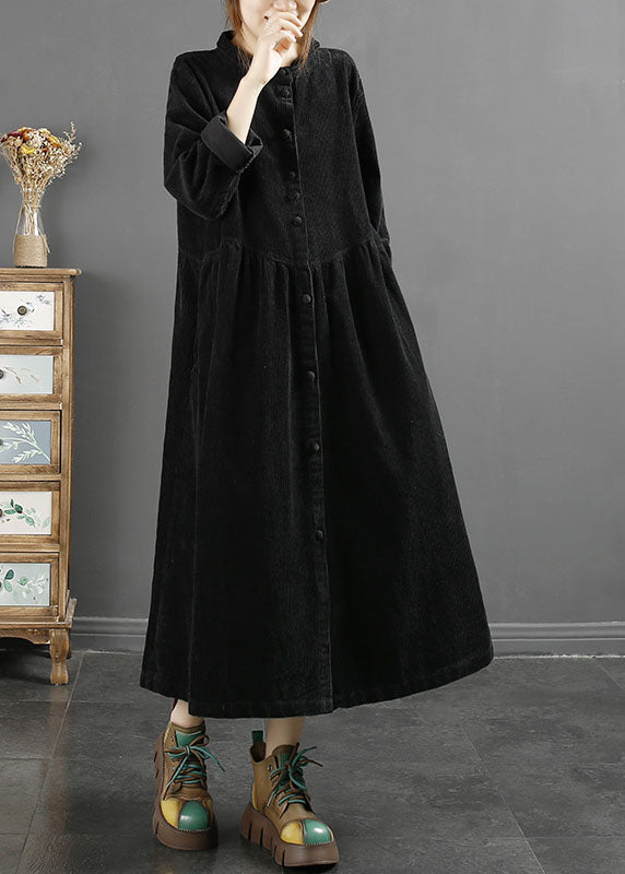 Elegant Coffee Square Collar Wrinkled Patchwork Corduroy Long Trench Coats Long Sleeve