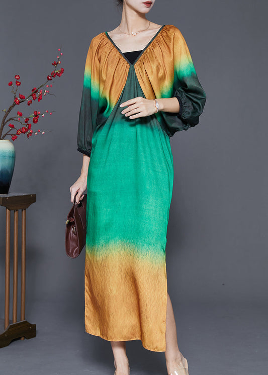 Elegant Colorblock Tie Dye Side Open Chiffon Maxi Dresses Spring