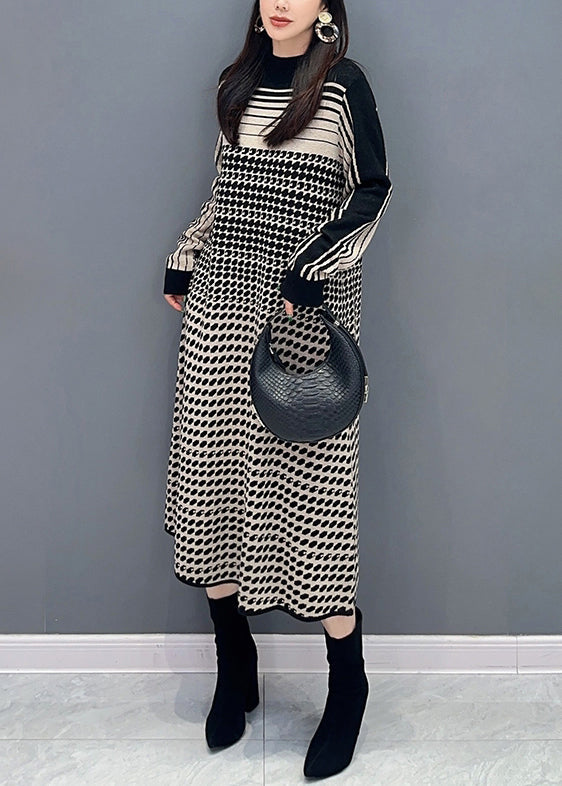 Elegant Dot Print Cozy Knit Dress Long Sleeve