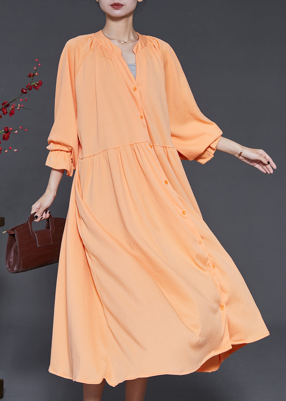 Elegant Orange Oversized Chiffon Holiday Dresses Lantern Sleeve