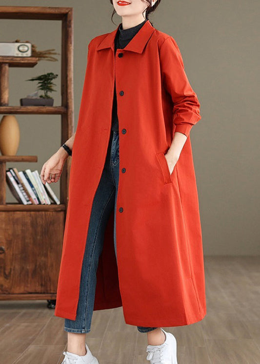 Elegant Red Peter Pan Collar Button Cotton Trench Coat Spring