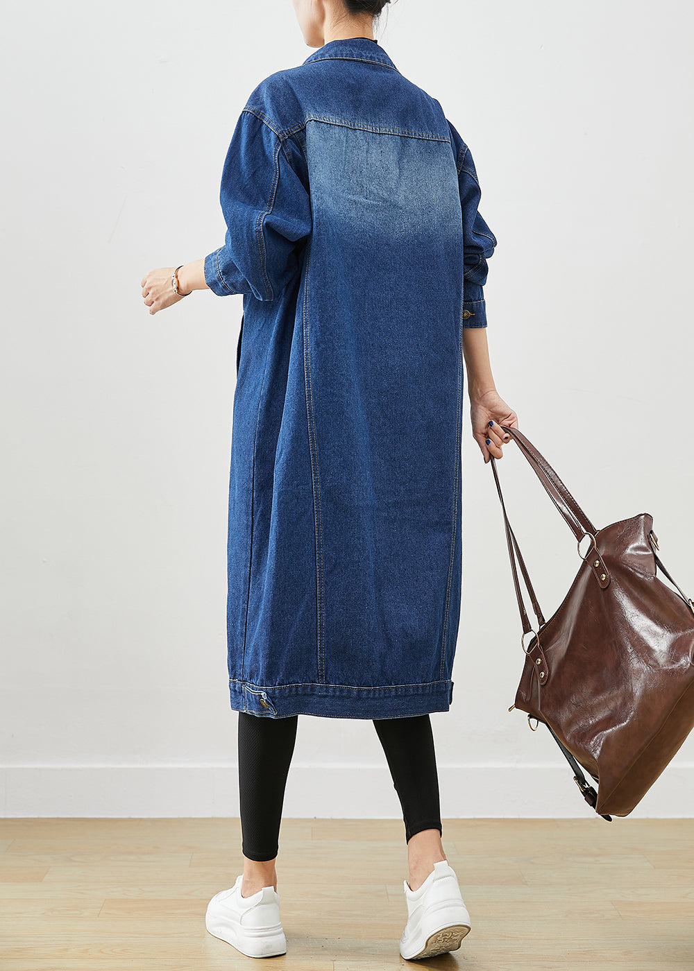 Fashion Blue Oversized Button Down Denim Trench Fall