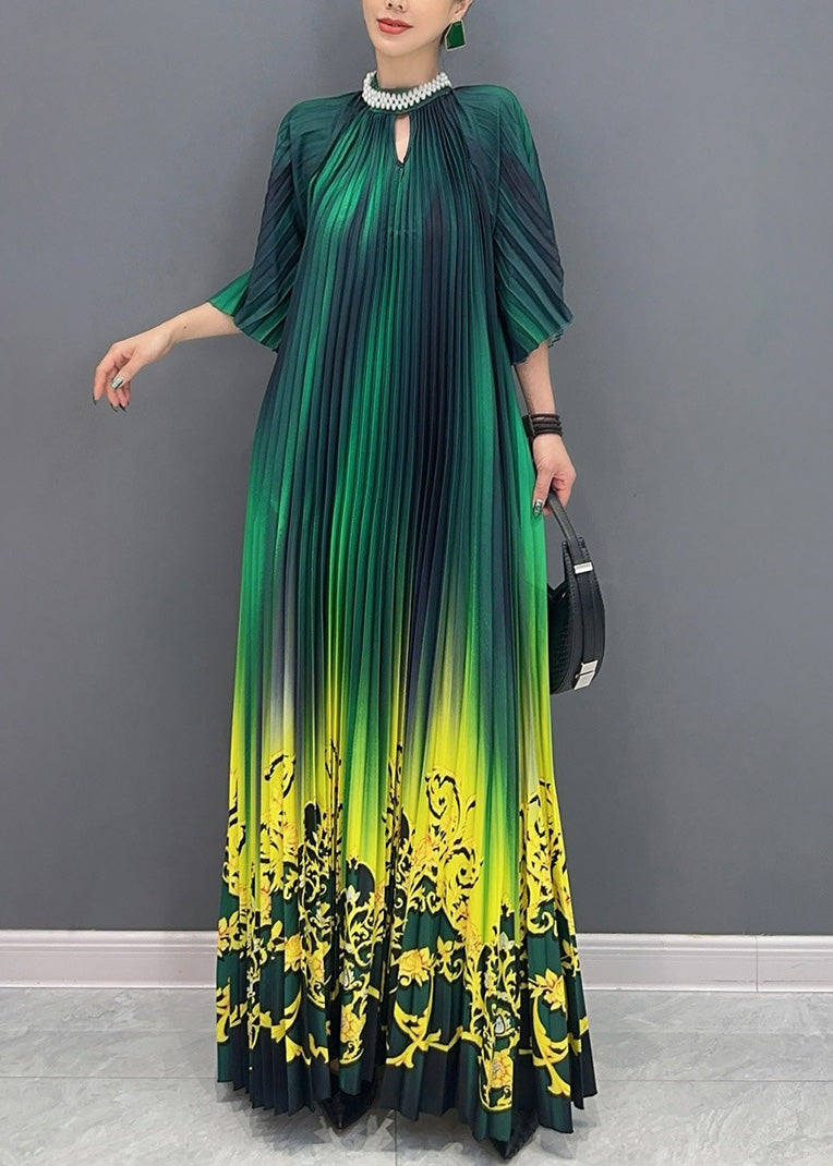 Fashion Gradient Color Green Print Long Dresses Summer