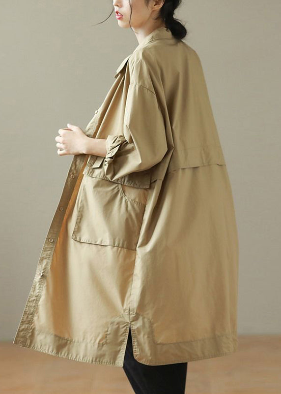 Fashion Green Oversized Big Pockets Cotton Coats Spring