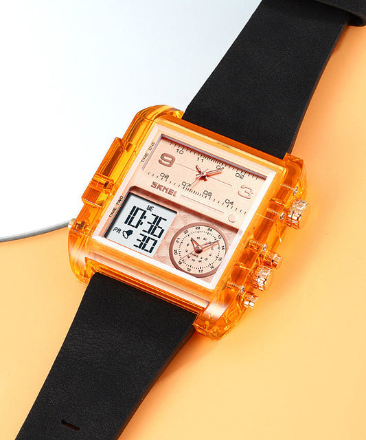 Fashion Orange Stainless Steel Sapphire Crystal Luminous Waterproof Electronic Watch