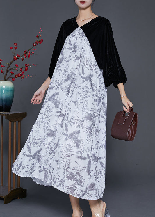 Fashion White Oversized Patchwork Silk Velour Chiffon Dress Spring