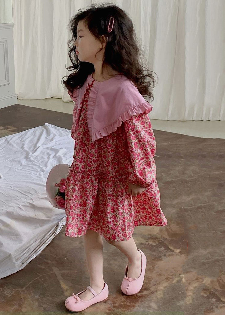 Fine Red Ruffled Patchwork Kids Maxi Dress Fall