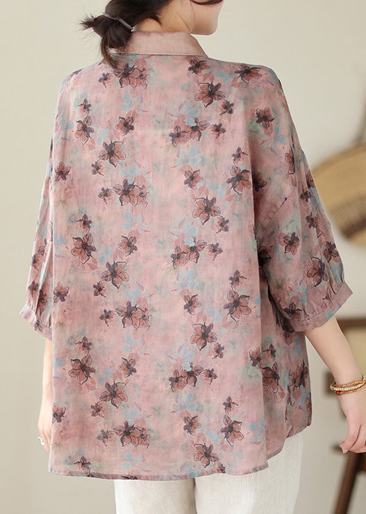 Floral Print Peter Pan Collar Button Cotton Tops Spring