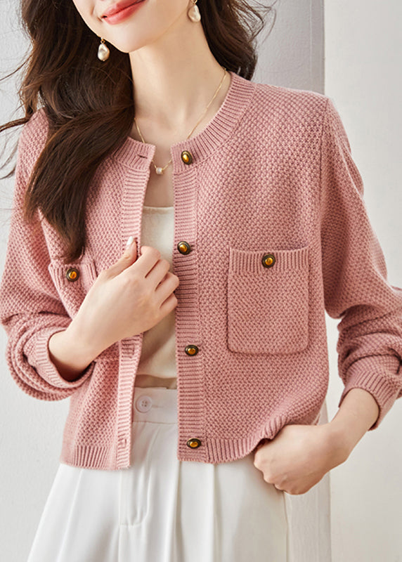 French Pink Cozy Cable Knit Cardigan Spring