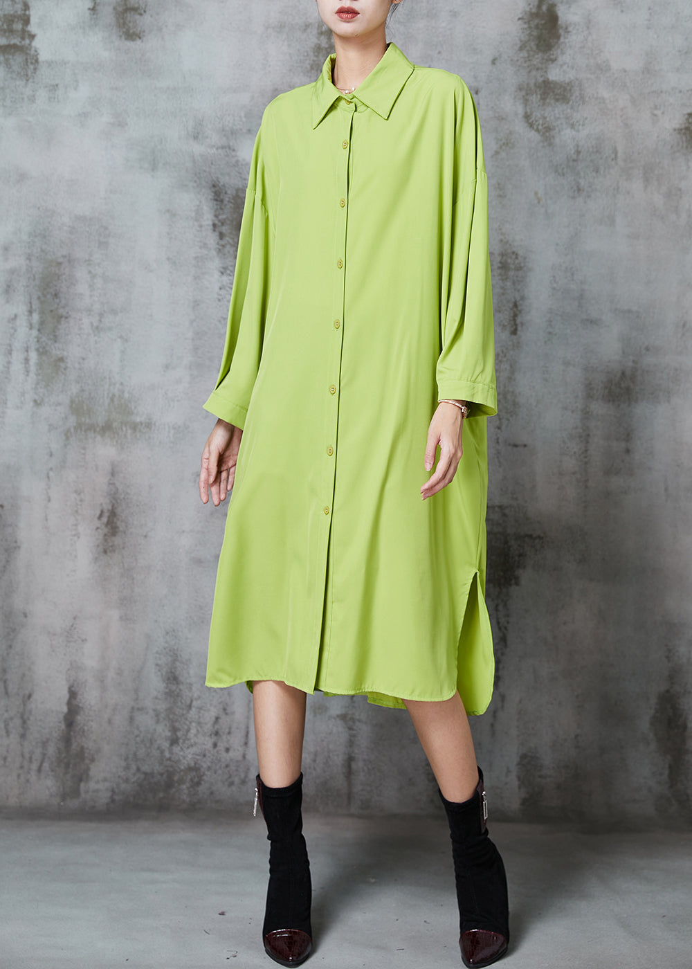 Fruit Green Cotton Shirt Dresses Oversized Give Shawl Fall