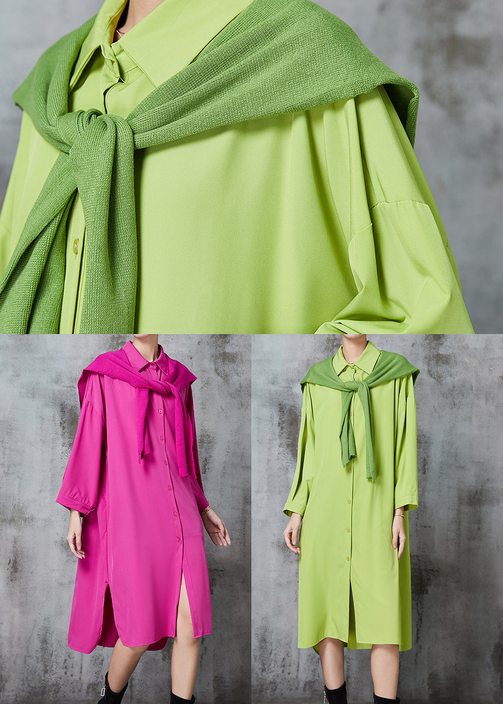 Fruit Green Cotton Shirt Dresses Oversized Give Shawl Fall