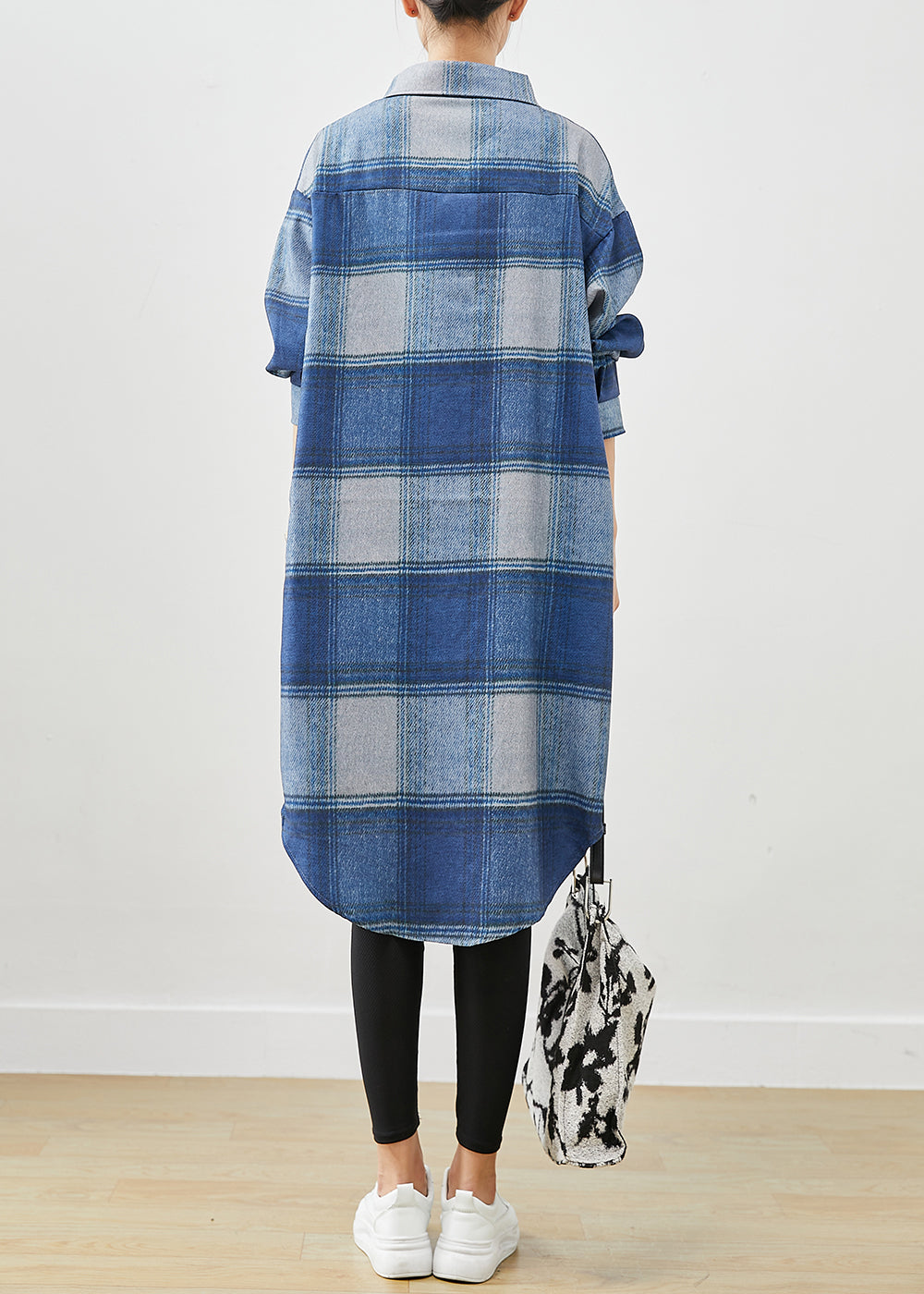 Handmade Blue Plaid Woolen Shirt Trench Coats Fall