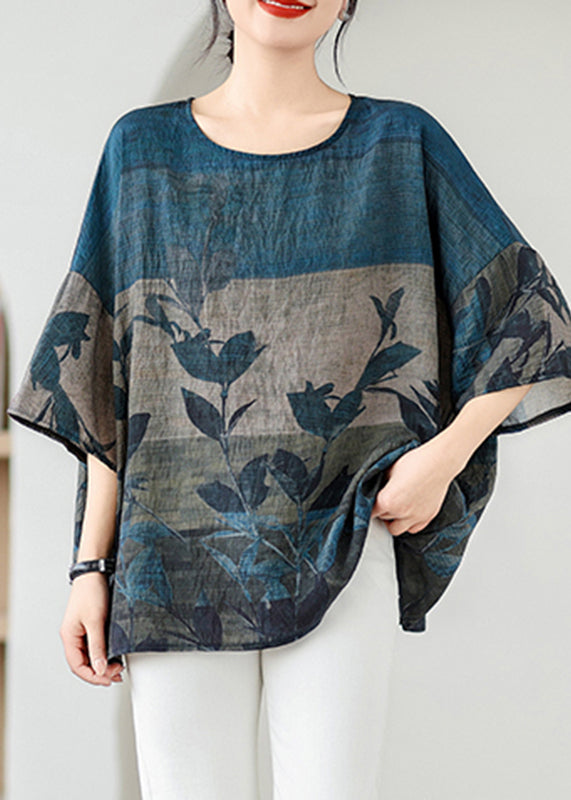 Handmade Colorblock O-Neck Print Cozy Top Summer