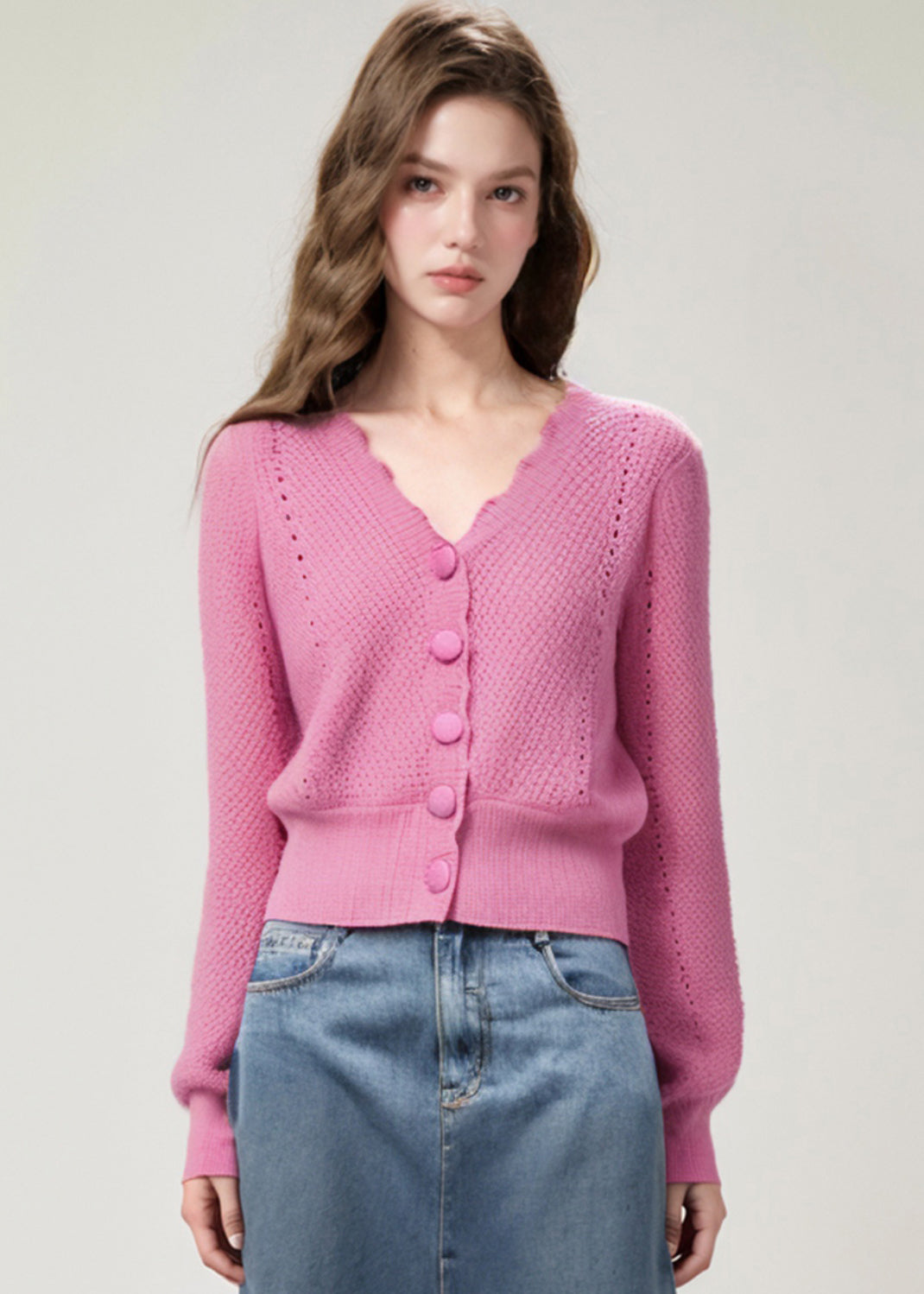 Italian Apricot V Neck Hollow Out Knitted Tops Fall