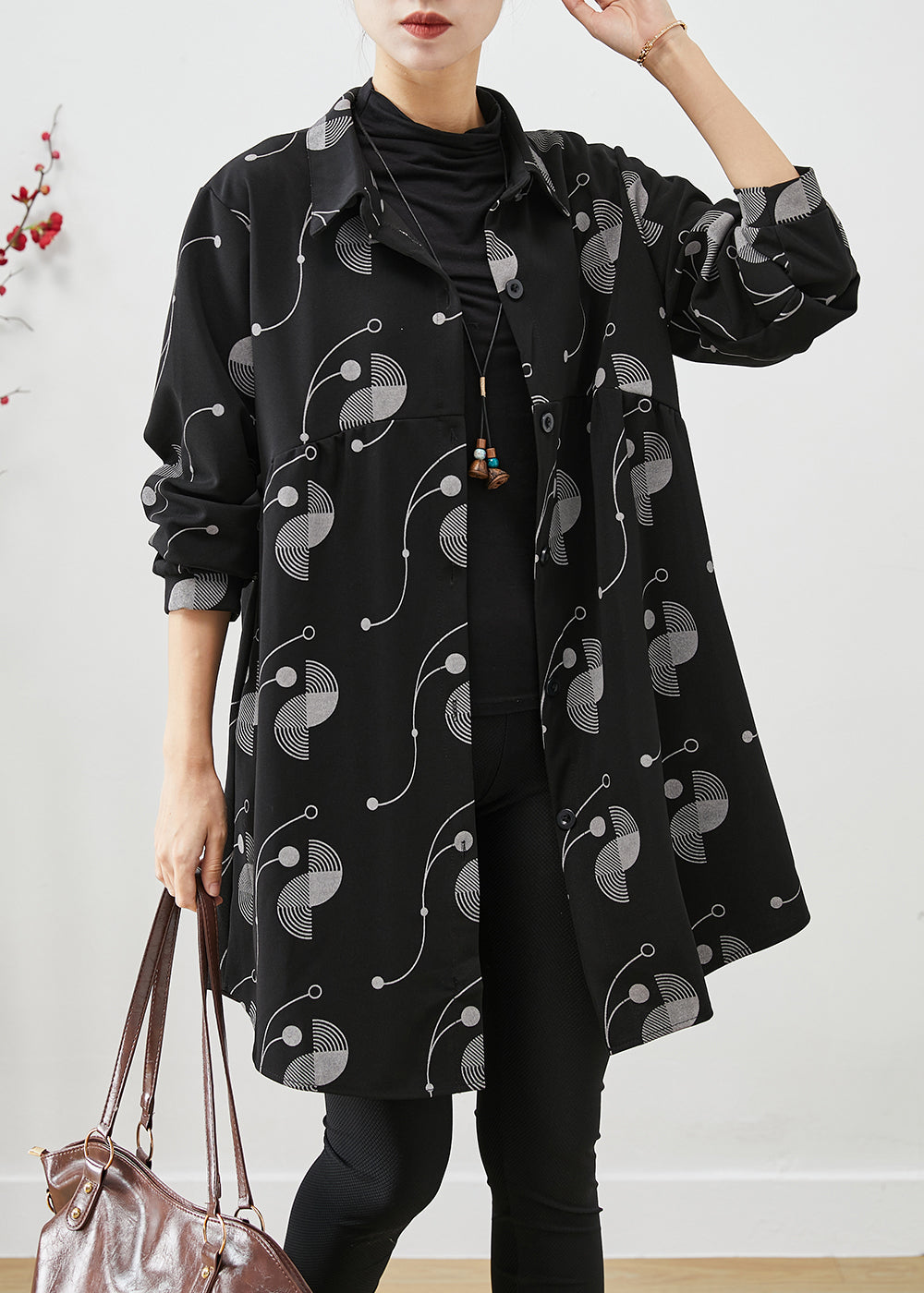 Italian Black Oversized Print Cotton Trench Fall