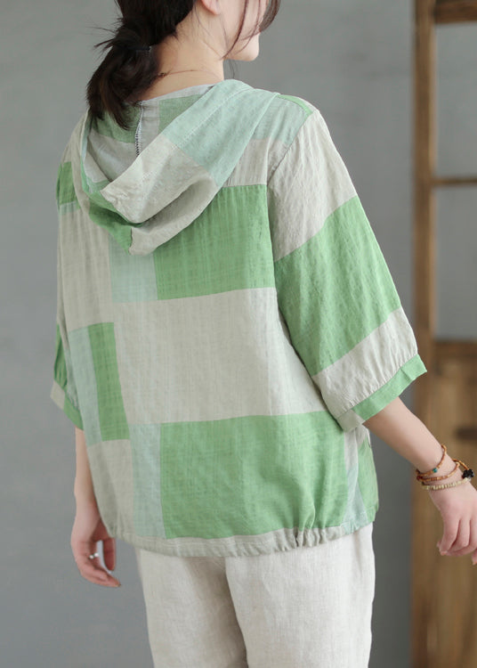 Italian Colorblock Hooded Pockets Linen Shirt Summer