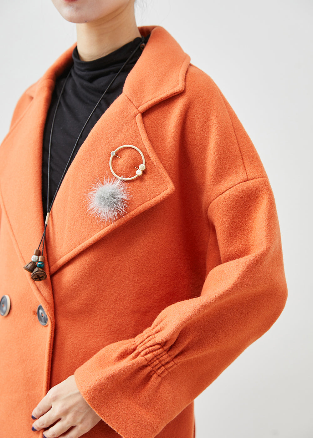 Italian Orange Oversized Give Pendant Woolen Trench Fall