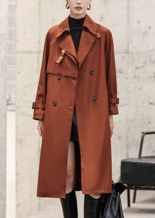 Italian Rust Button Tie Waist Cotton Long Trench Coat Fall