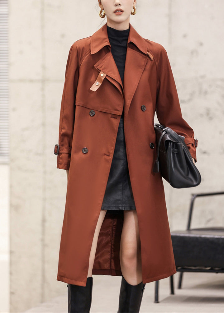 Italian Rust Button Tie Waist Cotton Long Trench Coat Fall