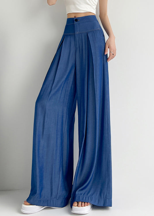 Light Blue Button Denim Wide Leg Pants High Waist