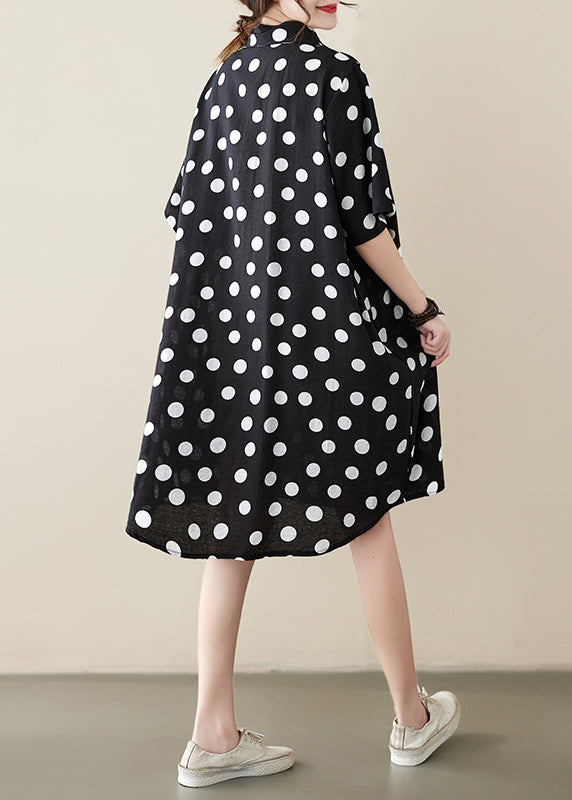 Loose Black Peter Pan Collar Dot Print Cotton Shirts Dress Summer