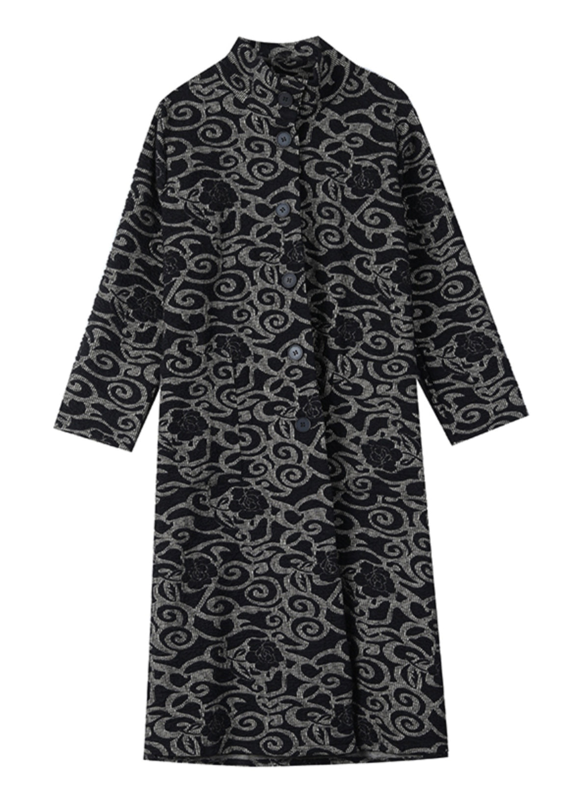 Loose Black Pockets Jacquard Cotton Trench Spring