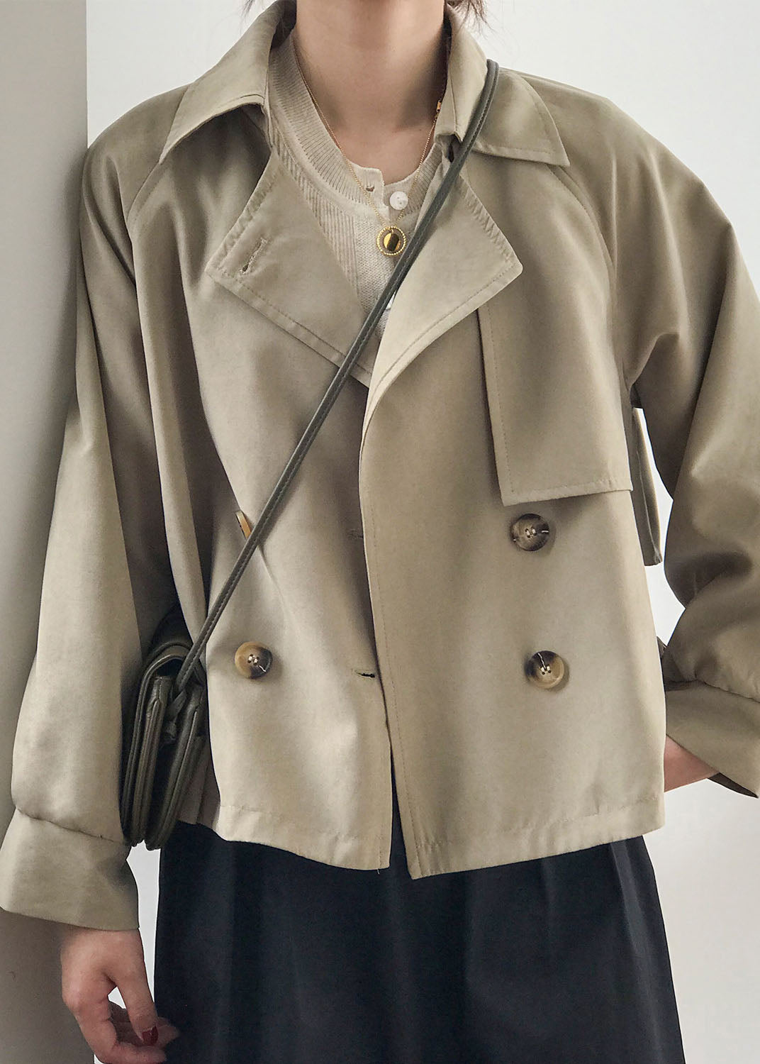 Loose Khaki Peter Pan Collar Patchwork Button Trench Coats Sprin