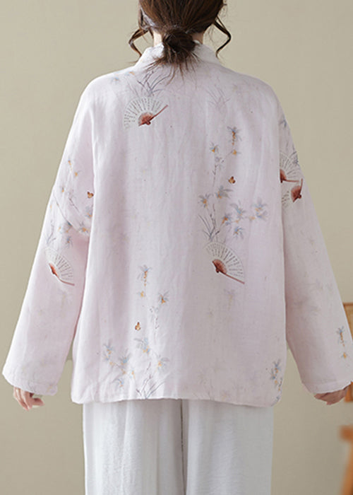 Loose Pink Button Print Pockets Winter Thick Coats