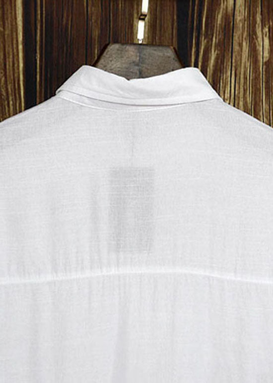 Loose White Peter Pan Collar Patchwork Cotton Shirts Dresses Long Sleeve