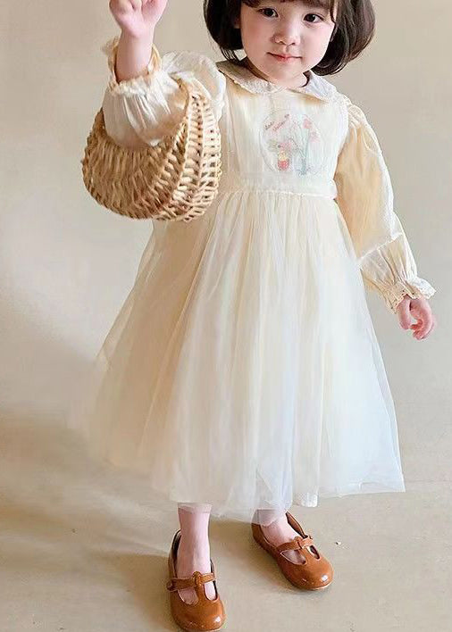 Lovely Beige Peter Pan Collar Patchwork Tulle Baby Girls Princess Dresses Fall