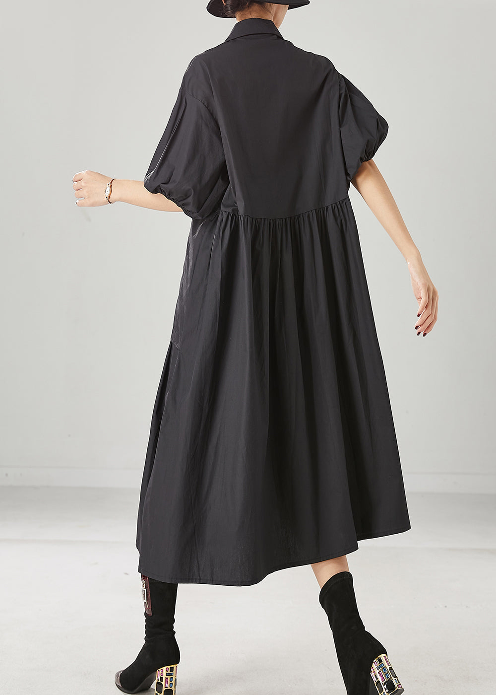 Modern Black Asymmetrical Exra Large Hem Cotton Dress Spring