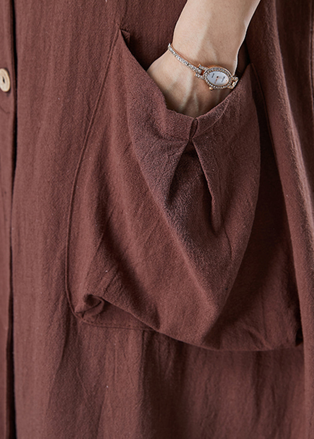 Modern Chocolate Oversized Pockets Linen Trench Spring