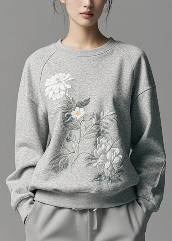 Modern Grey O-Neck Print Sweatshirts Fall