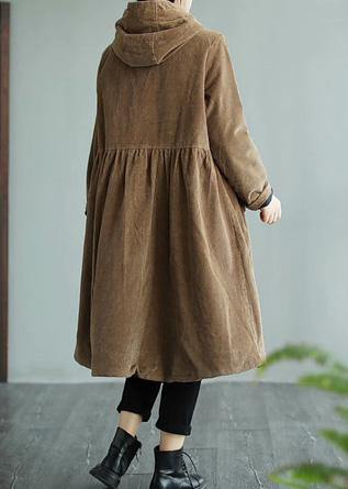 Modern Hooded Pockets Fashion Maxi Coat Khaki Daily Outwear - SooLinen