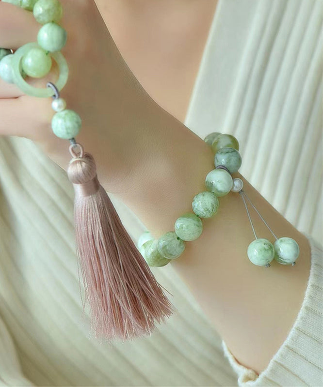 Modern Light Green Hand Woven Gem Stone Beading Tassel Charm Bracelet