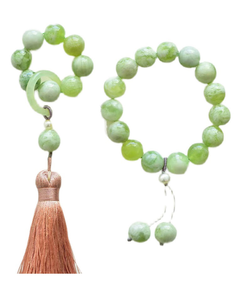 Modern Light Green Hand Woven Gem Stone Beading Tassel Charm Bracelet