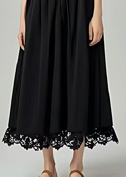 Natural Black Cinched Patchwork Lace Long Dresses Summer