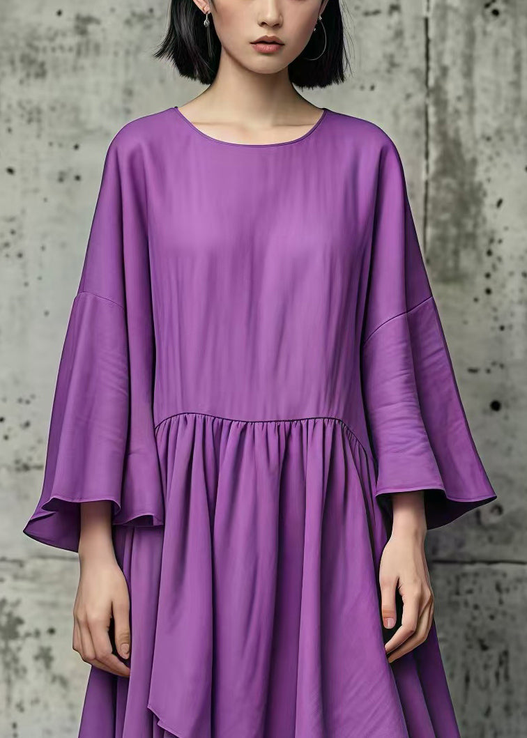 Natural Purple Asymmetrical Exra Large Hem Cotton Dress Fall