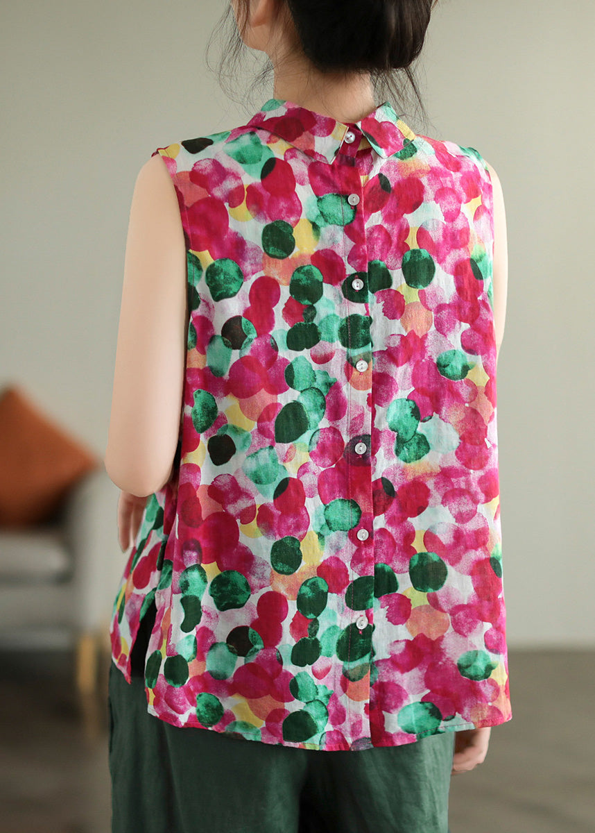 Natural Red Print Cotton Vest Summer