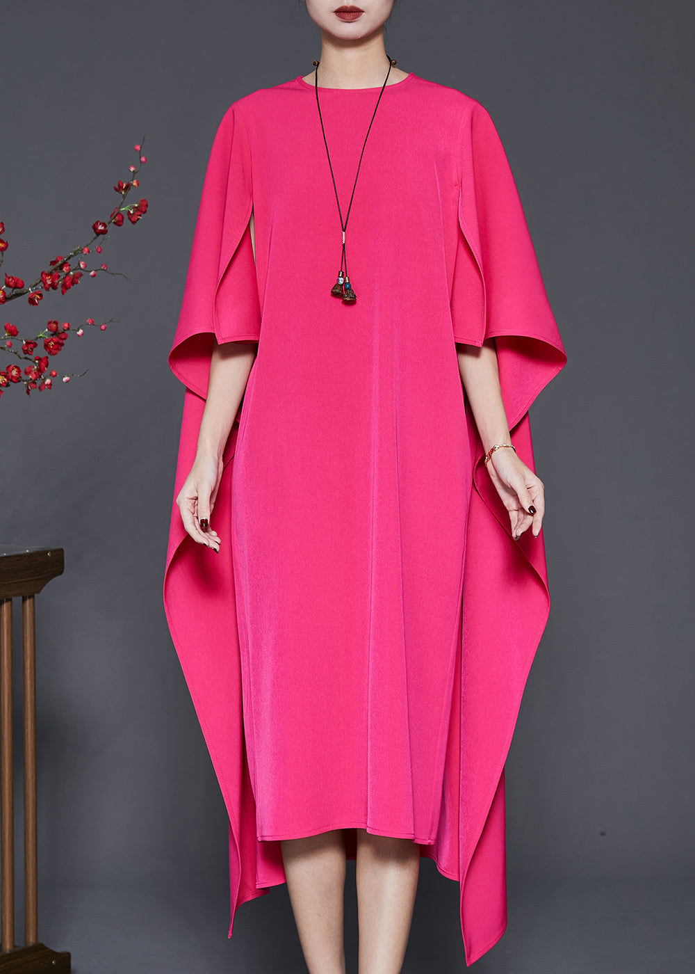 Natural Rose Oversized Cotton Party Dress Cloak Sleeves