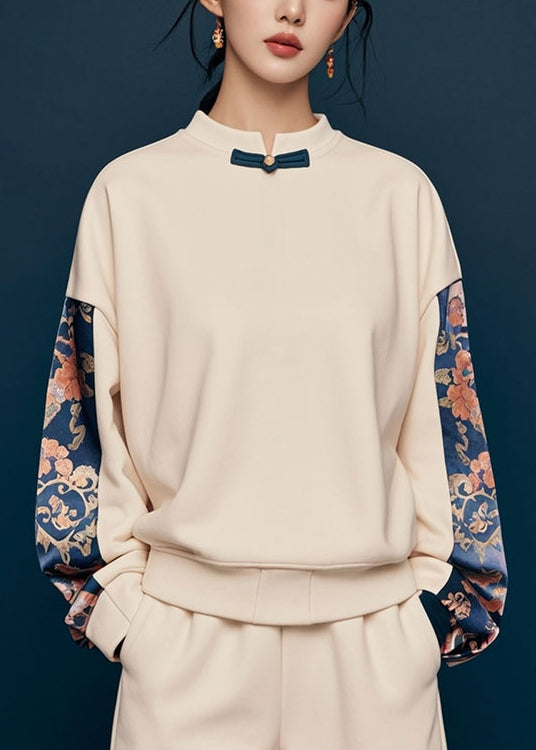 New Apricot Print Patchwork Cotton Sweatshirts Fall