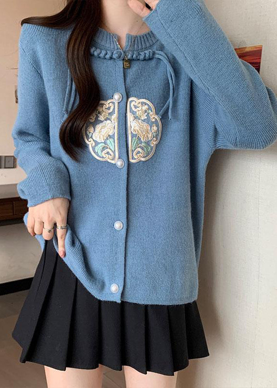 New Chinese Style Blue O-Neck Tassel Knit Coats Fall