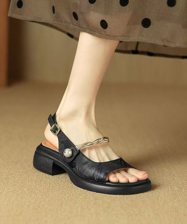 New Chinese Style Green Chunky Heel Retro Sandals Peep Toe